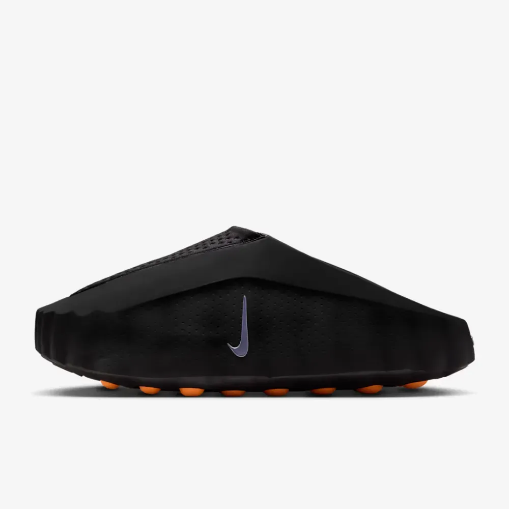 Nike Mind 001 in black with orange outsole nodules, full side profile